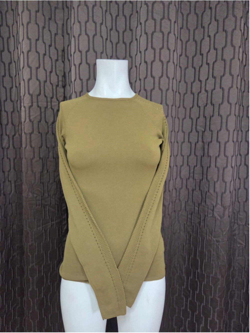 Women's Long Sleeve Olive Green Ribbed Knit Tee, Size XS